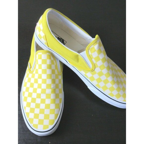 COPY - Vans Men's Classic Slip On Cyber Yellow White Checkerboard Shoes Sizes - Picture 4 of 5